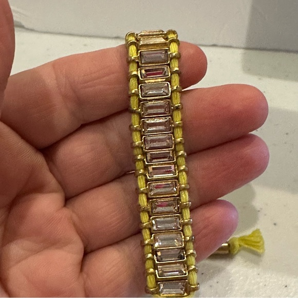 J. Crew Bracelet - yellow string adjustable w/ gold & clear baguette crystals - Picture 6 of 14